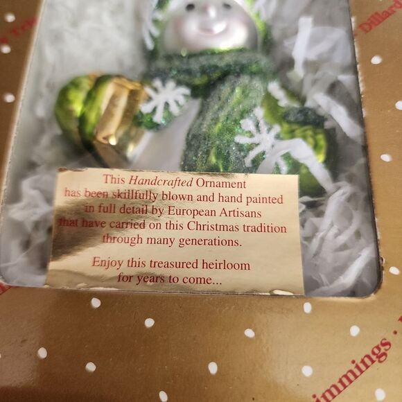 Dillard's Trimmings Blown Glass Snowman Ornament in Green Hat and Scarf - Picture 2 of 5
